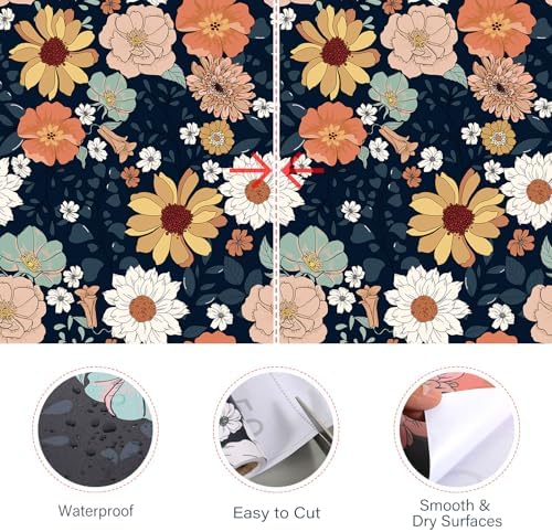 17.7" x 197" Peel and Stick Wallpaper Vintage Floral Wallpaper Boho Floral - Image 5