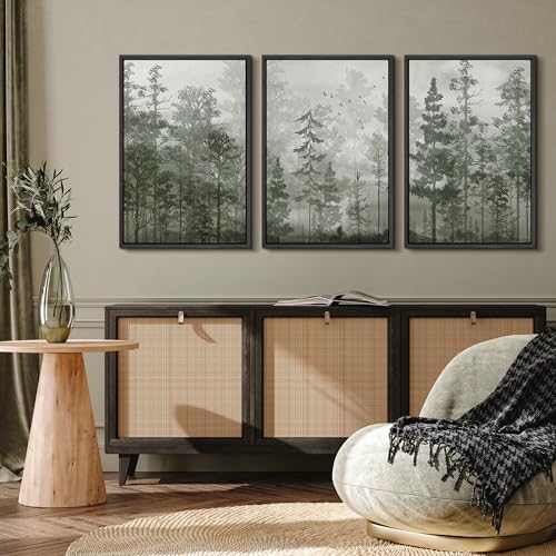 MUDECOR Framed Wall Art Print Set Minimalist Forest Mist - Image 4