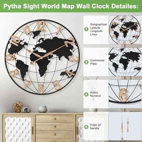 Pytha Sight 30 Inch Large Extra Giant Oversized Arabic World Map Wall Clock - Image 2