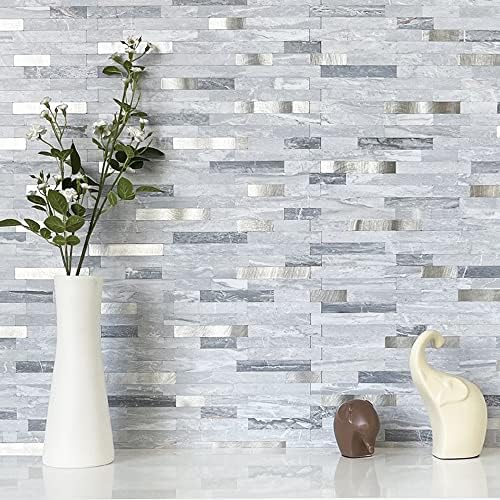 DICOFUN Peel and Stick Backsplash Wall Tiles, 1 Sheet Light Grey Faxu Stone PVC - Image 2