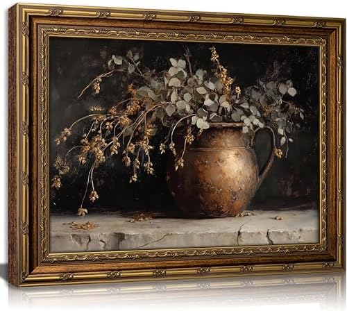 Vintage Gold Framed Canvas Wall Art Rustic Farmhouse 3D Textured Dark Floral by VintageGoldFramedWallArt