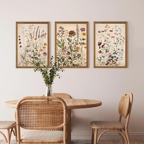 AVECCO 3 Piece Vintage Wildflower Botanical Framed Canvas Wall Art 16x24 in - Image 2
