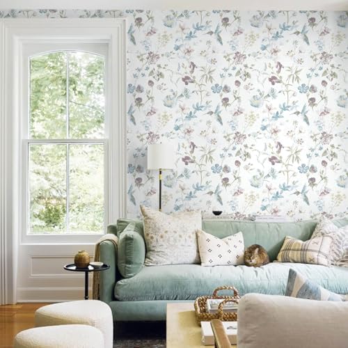 Ismoon Floral and Bird Peel Stick Wallpaper Blue Contact Paper 17.3x78.7in - Image 2