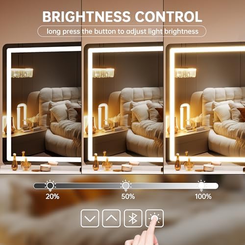 Hasipu Vanity Mirror with Lights and Bluetooth Speaker, 50.2" x 33.9" LED - Image 4