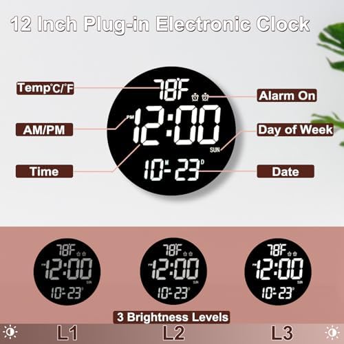 QINFIEY Large 12" White Digital Wall Clock - Image 4