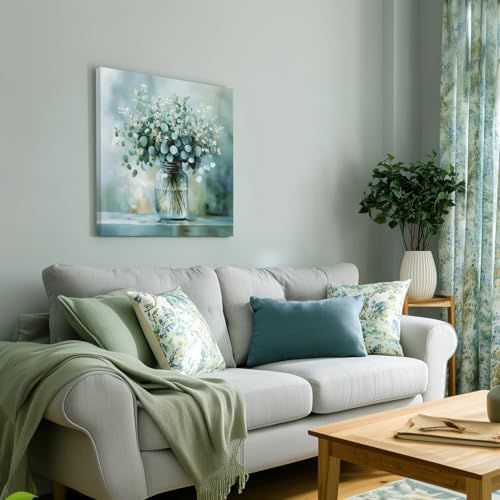 IAFWZX Wrapped Canvas Sage Green Eucalyptus Farmhouse Wall Art 12x12 in - Image 3