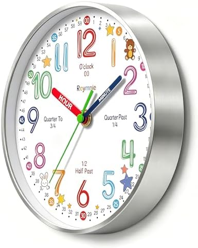Roymnie Wall Clock Learning Non-Ticking Battery Operated Silent Colorful - Image 2