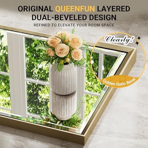 72 x 36 Gold Bathroom Mirror, Brushed Gold Beveled Bathroom Mirror, - Image 2