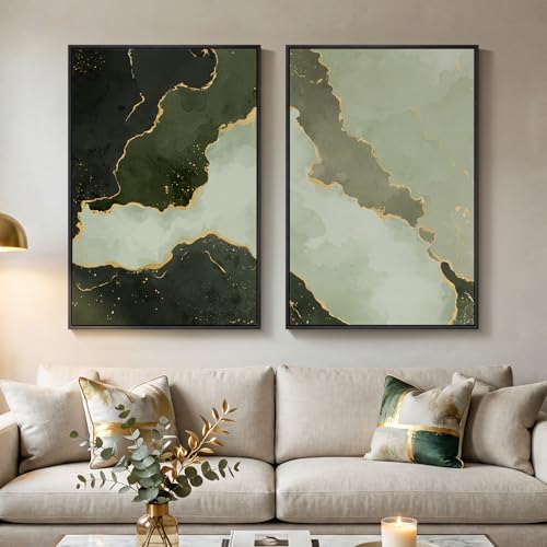 Large Framed Green Gold Abstract Wall Art by Cuspin
