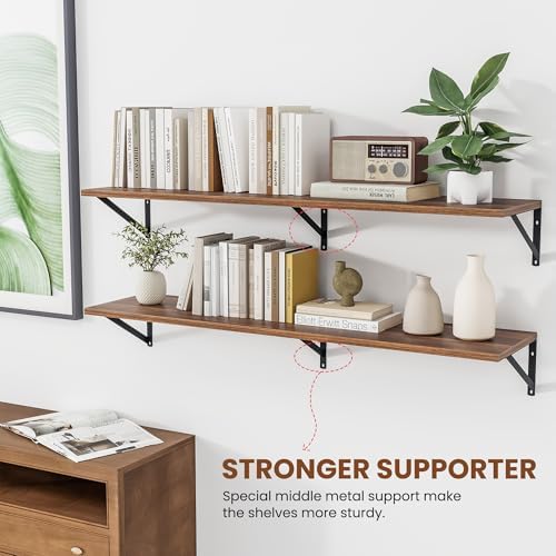 Heimlove 48W x 12D Deep Floating Shelves Set of 2 Walnut - Image 4