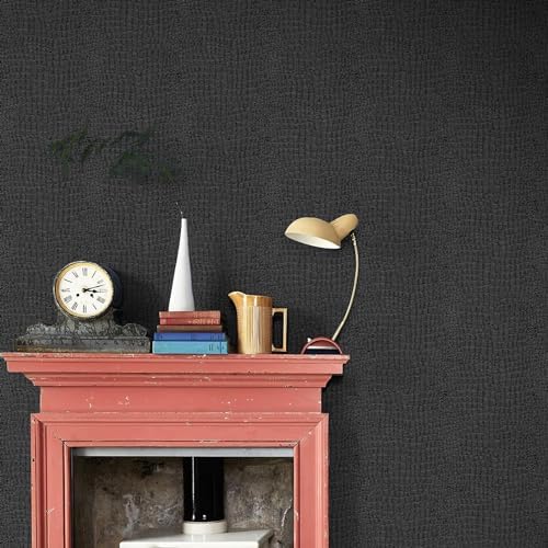 Simon&Siff Black Peel and Stick Wallpaper 17.3"x236" Crocodile Embossed - Image 5