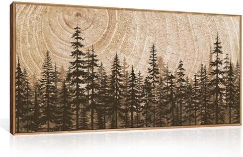 Rustic Pine Tree Forest Framed Canvas Wall Art Set-40"x20"x1 by Celestdeco
