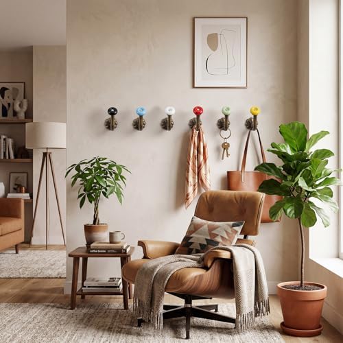 6 Pcs Ceramic Wall Hooks Vintage Coat, 2.95 x 2.24 Inch - Image 6