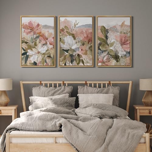 MUDECOR Framed Canvas Print Wall Art Blush Floral Abstract Neutral Botanical - Image 5