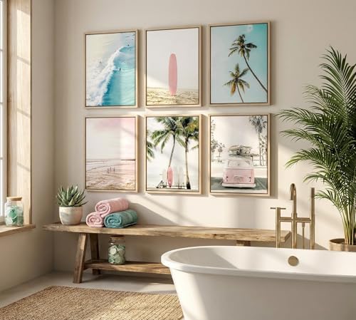 KYSNGMT Pink Coastal Wall Art Canvas Poster Prints Set of 6 - Image 4