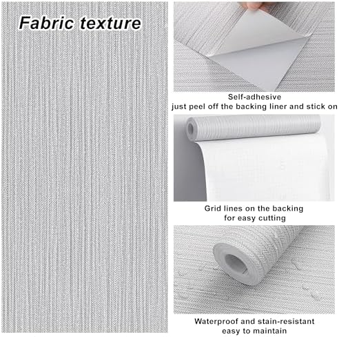 Grey Faux Grasscloth Self-Adhesive Wallpaper 15.7"x393" - Image 3