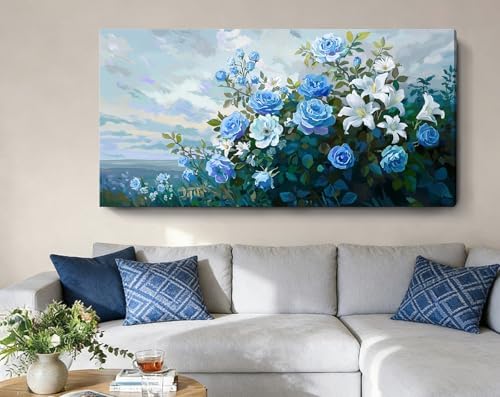 Nicetop Extra Large Blue Roses Floral Canvas Art - Image 5