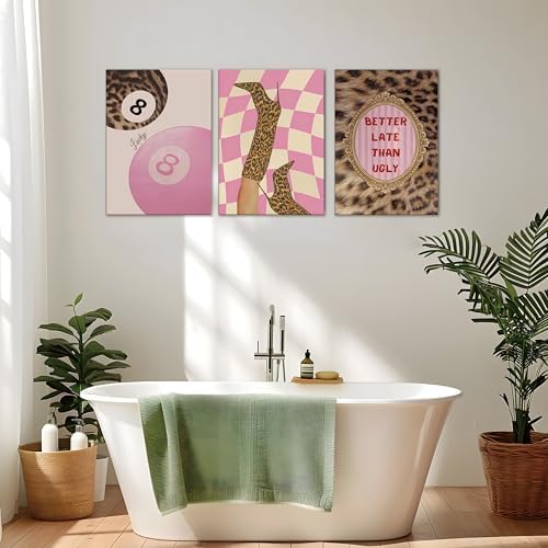 Framed Pink Leopard Print Wall Art Set of 3, Trendy Fashion Lucky 8 Ball Canvas - Image 4