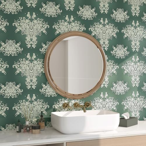 FunStick Damask Wallpaper Peel and Stick Vintage Green Victorian Wallpaper - Image 2
