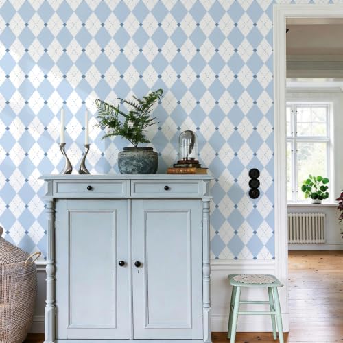 Simon&Siff Retro Checkered Peel and Stick Wallpaper Light Blue and White - Image 3