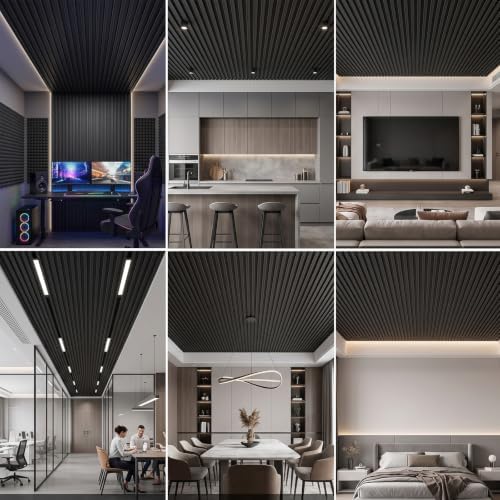 6PCS 24x48 Inch Slat Black Ceiling Tiles, 2x4 Ft Fluted Drop Ceiling Panels - Image 2