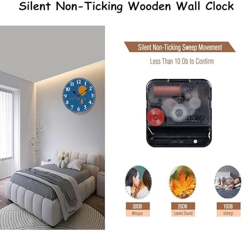 12" Wooden Animal Wall Clock, Silent Non-Ticking Battery Operated - Image 2