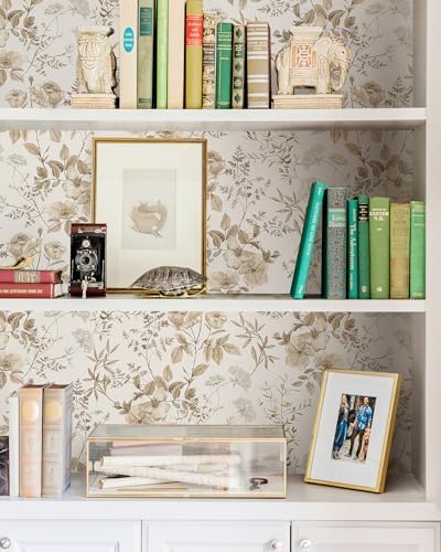 Erfoni Boho Floral Peel and Stick Wallpaper Beige Flower Leaf Contact Paper - Image 3