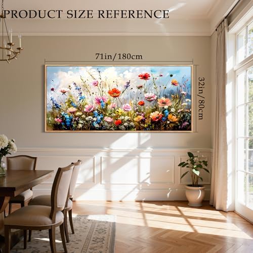 SERIMINO Framed Floral Wall Art, Modern Wildflower Canvas Pictures 32"x71" - Image 5