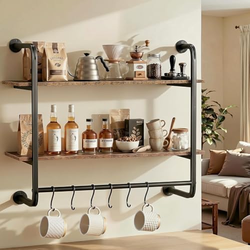 2 Tier Industrial Pipe Floating Shelf, 31.5" Kitchen Wall Shelves - Image 6