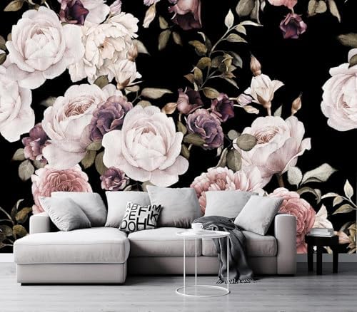 Moody Vintage Dark Floral Rose Peony Wallpaper Peel Stick by Cliouar