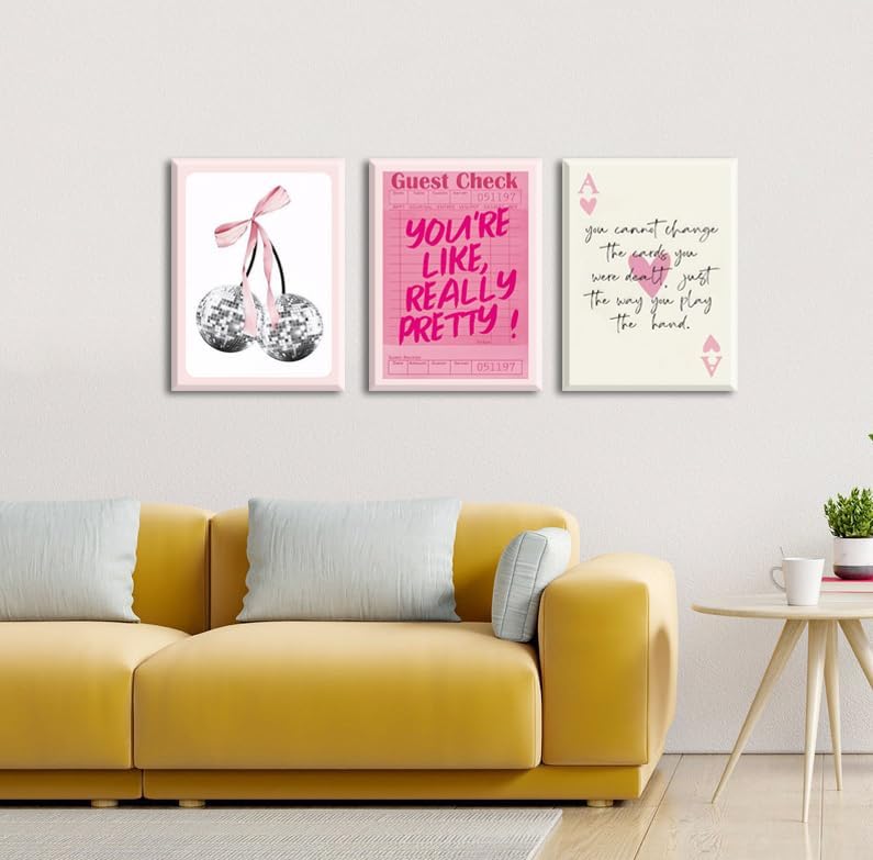 Pink Preppy Wall Art Framed Set of 3 Trendy Coquette Disco Cherry Posters Retro - Image 7