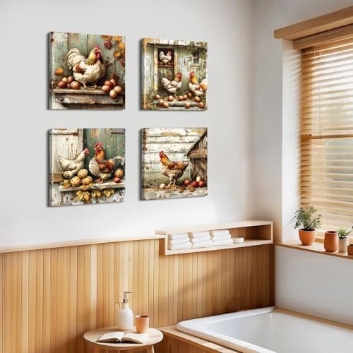 Country Rooster Canvas Wall Art Chicken Kitchen Pictures Rustic Prints - Image 4