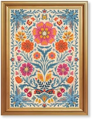 EJPFOGV Colorful Folk Art Bohemian Floral Framed Canvas Wall Art 12x16 inch by FramedCanvasWallArt