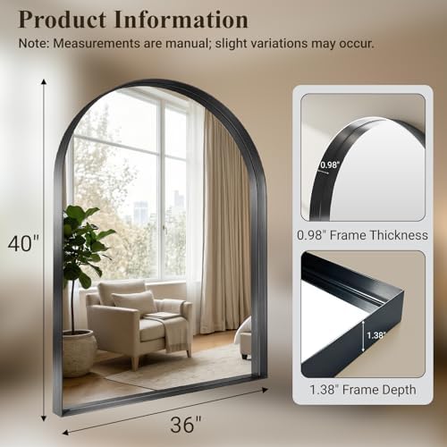 48"x36" Black Arched Mirror, Arched Wall Mirror - Image 3