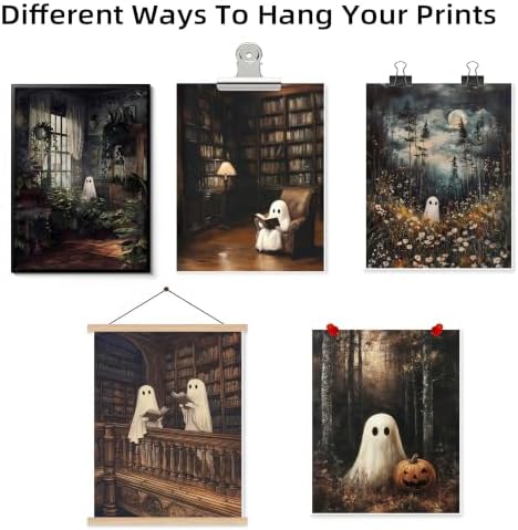 HTTART Vintage Ghost Halloween Poster Set of 6, Dark Academia Cute Ghost Wall - Image 4