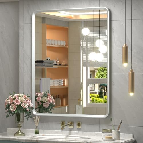 24x32 Silver Bathroom Mirror, Rounded Rectangle Mirror by GOLOMO