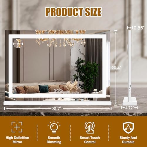 Vanity Mirror with Lights 32"x20", LED Makeup Mirror, 3 Color Lighting Modes - Image 2
