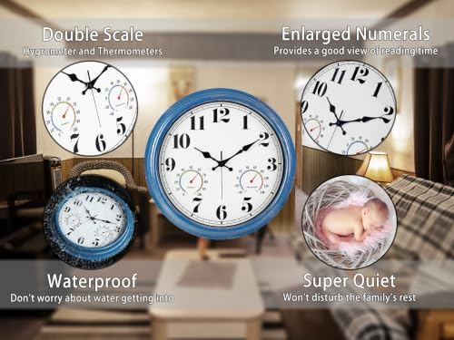 16 Inch Blue Outdoor Waterproof Wall Clock - Image 5