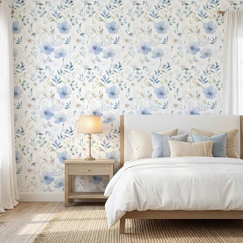 Light Blue Floral Peel and Stick Wallpaper, 17.7in x 118in - Image 2