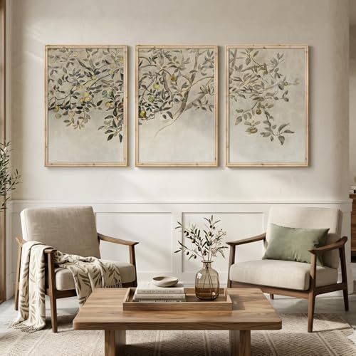 Large Vintage Framed 3 Piece Tree Wall Art - Image 6