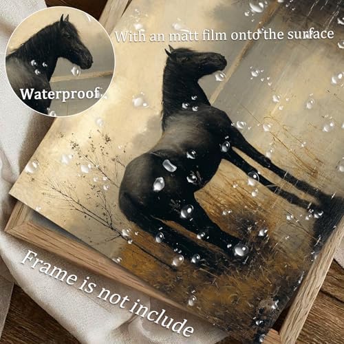 uniro Black Horse Vintage Wall Art Moody Landscape Prints Retro Wall Art Lake - Image 4