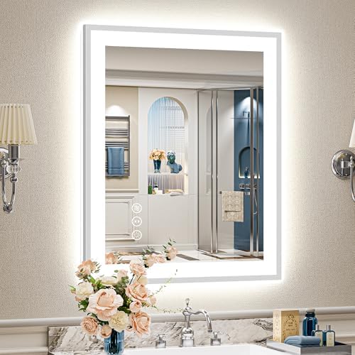 24x32 Inch Brushed Nickel LED Bathroom Mirror, Backlit & Front Lit by Awandee