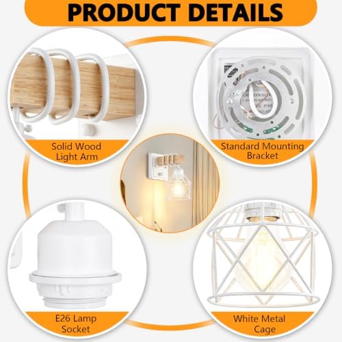 FadimiKoo Wall Sconces Set of Two, Farmhouse Hardwired White Wall Lamps - Image 3