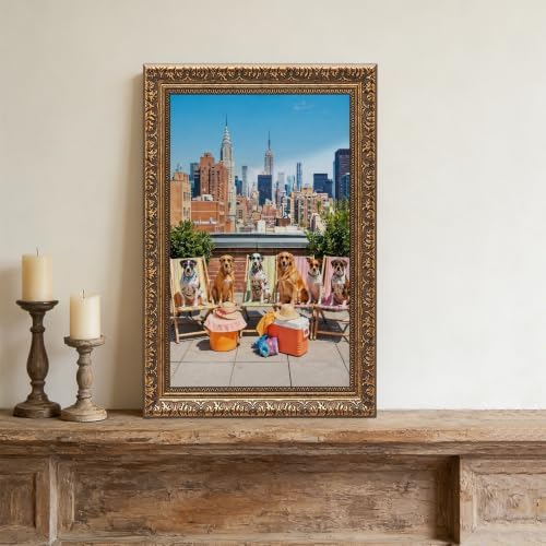 Framed Dogs NYC City Skyline Poster Canvas Print Art, Trendy Funky Wall Art - Image 2