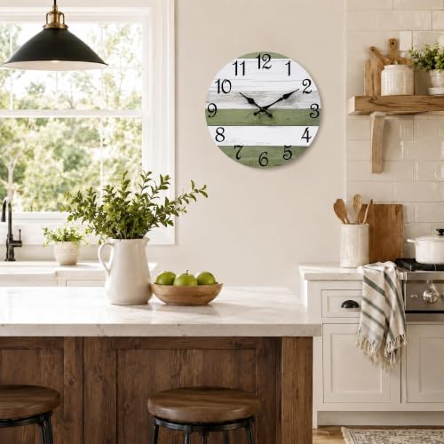 CHYLIN Wall Clock Silent Non-Ticking Battery Operated Green White Striped - Image 5