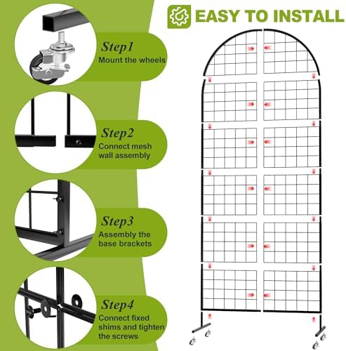VGMiu Grid Wall Panel 2.6' x 5.8' FT Metal Grid Display Stand 1PCS Black - Image 3