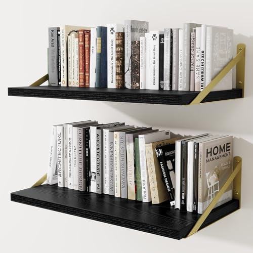Deep Wall Shelves 24"W x 12"D Engineered Wood Floating Shelves by Venusmiles