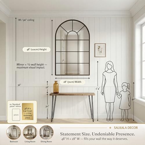 48x28Inch Arched Window Pane Mirror| Black Arched Mirrors - Image 2