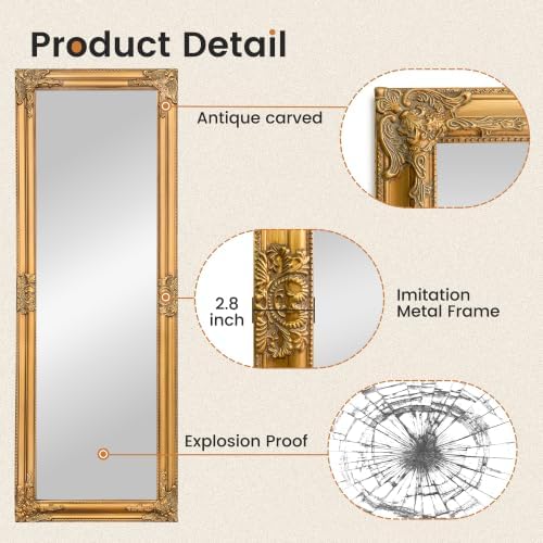 TRAHOME Vintage Full Length Mirror, 55”x20” Gold Antique Baroque Mirror - Image 4