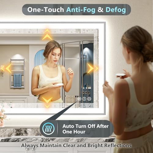 40x32 Inch Brushed Nickel LED Bathroom Mirror, Backlit & Front Lit - Image 5